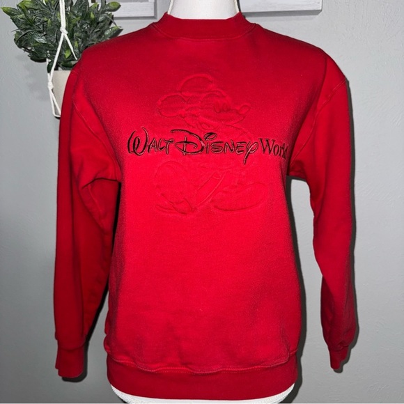 Disney Tops - Vintage 90s Mickey Mouse Walt Disney World Red Crewneck Sweater Small Pullover
